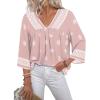 image:imageSHEWIN Womens Summer Tops Casual Retro Print V Neck 34 Sleeve Boho Vacation Blouses ShirtsPink