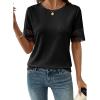 image:imageSHEWIN Womens T Shirts Crewneck Hollow Out Short Sleeve Blouses Tee Summer Tops for Women 2026Black