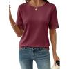 image:imageSHEWIN Womens T Shirts Crewneck Hollow Out Short Sleeve Blouses Tee Summer Tops for Women 2026Burgundy