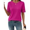 image:imageSHEWIN Womens T Shirts Crewneck Hollow Out Short Sleeve Blouses Tee Summer Tops for Women 2026Rose Red