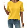 image:imageSHEWIN Womens T Shirts Crewneck Hollow Out Short Sleeve Blouses Tee Summer Tops for Women 2026Yellow