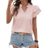 image:imageSHEWIN Womens Tops V Neck Ruffle Short Sleeve Gingham Shirts Blouses Cute Summer Tops for Women 2026Light Pink