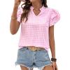 image:imageSHEWIN Womens Tops V Neck Ruffle Short Sleeve Gingham Shirts Blouses Cute Summer Tops for Women 2026Pink