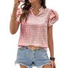 image:imageSHEWIN Womens Tops V Neck Ruffle Short Sleeve Gingham Shirts Blouses Cute Summer Tops for Women 2026Red