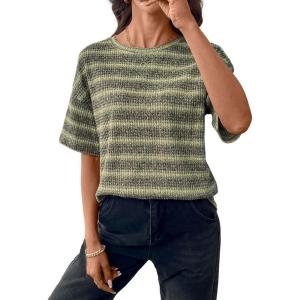 image:imageSHEWIN Women Summer Half Sleeve Tops Waffle Knit Shirts Dressy Casual 2026Yellow and Green
