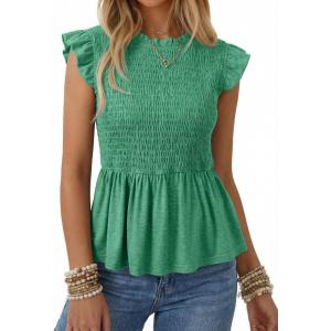image:imageSHEWIN Womens Blouses Peplum Babydoll Summer Tops Ruffle Sleeve Dressy Casual Elegant Ladies Solid Shirts Spring ClothesGreen