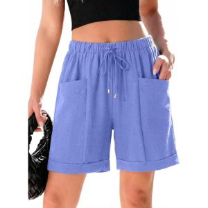 image:imageSHEWIN Womens Shorts Lightweight Bermuda Shorts for Women Casual 5 Inch Inseam Summer Linen Shorts with PocketsDark Blue