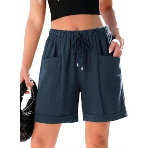 image:imageSHEWIN Womens Shorts Lightweight Bermuda Shorts for Women Casual 5 Inch Inseam Summer Linen Shorts with PocketsDirty Blue