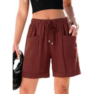 image:imageSHEWIN Womens Shorts Lightweight Bermuda Shorts for Women Casual 5 Inch Inseam Summer Linen Shorts with PocketsRusset Orange