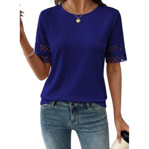 image:imageSHEWIN Womens T Shirts Crewneck Hollow Out Short Sleeve Blouses Tee Summer Tops for Women 2026Navy Blue