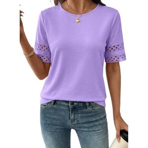 image:imageSHEWIN Womens T Shirts Crewneck Hollow Out Short Sleeve Blouses Tee Summer Tops for Women 2026Wisteria