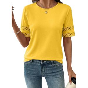 image:imageSHEWIN Womens T Shirts Crewneck Hollow Out Short Sleeve Blouses Tee Summer Tops for Women 2026Yellow