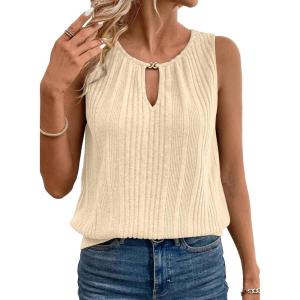 image:imageSHEWIN Womens Tank Tops Sleeveless Summer Tops Ribbed Loose Fit Flowy Ladies Shirts Spring Clothes 2026Khaki