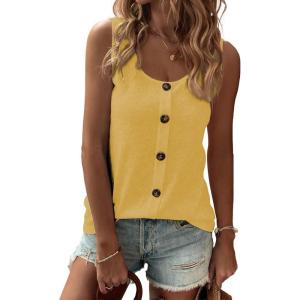 image:imageSHEWIN Womens Tank Tops Solid Button Crewneck Sleeveless Summer Tops Loose FitYellow