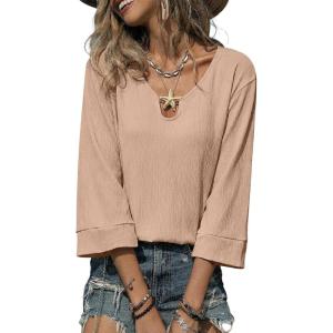 image:imageSHEWIN Womens Tops 34 Sleeves Business Casual Dressy Elegant Blouses Loose Shirts 2026A Apricot