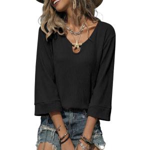 image:imageSHEWIN Womens Tops 34 Sleeves Business Casual Dressy Elegant Blouses Loose Shirts 2026A Black