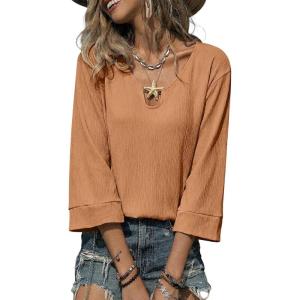 image:imageSHEWIN Womens Tops 34 Sleeves Business Casual Dressy Elegant Blouses Loose Shirts 2026A Brown