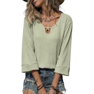 image:imageSHEWIN Womens Tops 34 Sleeves Business Casual Dressy Elegant Blouses Loose Shirts 2026A Light Green
