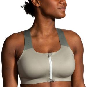imageBrooks Womens Zip 20 Sports Bra for Running Workouts ampamp SportsPebbleDark PebbleCool Mint