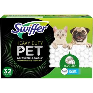 imageSwiffer Sweeper Pet Heavy Duty Dry Sweeping Cloth Refills with Febreze Odor Defense Floor Cleaning 32 CountFresh