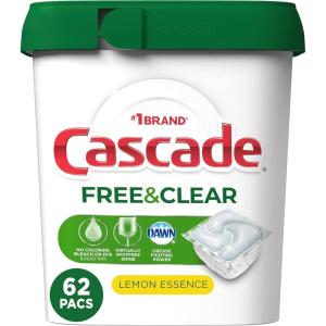 imageCascade Free ampamp Clear ActionPacs Dishwasher Detergent Lemon Essence Dishwasher Soap Dishwasher Pods 62 Count62 Count Pack of 1