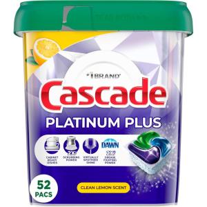 imageCascade Platinum Plus Dishwasher Pods Dish Detergent ActionPacs Cleaning Supplies Lemon 52 Count