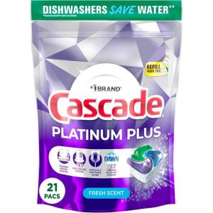imageCascade Platinum Plus Dishwasher Pods Dishwasher Detergent Dishwasher Soap Dish Tabs Dishwashing Tablets Dish Detergent Fresh Actionpacs 21 Count