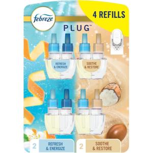 imageFebreze OdorFighting Fade Defy PLUG Air Freshener Refresh and Energize Soothe and Restore Pack of 4 2 of Each 79 fl oz Oil Refill