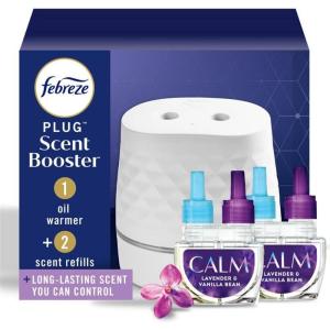 imageFebreze Plug Scent Booster Starter Kit Oil Diffuser Air Freshener Plug in Continuous Scent Device  2 Downy Calm Refills