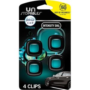 imageFebreze Unstopables Car OdorFighting Car Freshener Vent Clip Fresh Scent 07 oz Car Vent Clip 4 Count Pack of 1 Packaging may varyUNS Fresh