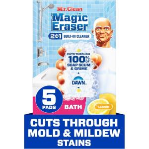 imageMr Clean Magic Eraser Sponge Bathroom Cleaner Soap Scum Shower ampamp Tub Cleaner 2 in 1 Bath 7ctLemon
