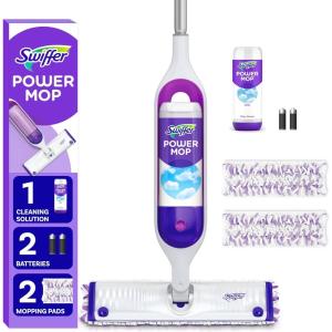 imageSwiffer PowerMop MultiSurface Mop Kit for Floor Cleaning Includes PowerMop 2 Mopping Pad Refills 1 Cleaning Solution with Fresh Scent and 2 BatteriesPurple and White