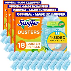 imageSwiffer Dusters Refill for Cleaning Made by SWIFFER Feather ampamp Microfiber Duster Disposable Alternative for Dusting Furniture Blinds Ceiling Fans Helps Remove Allergens Gain Scent 18 Count18 Count Pack of 4