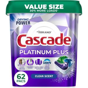 imageCascade Platinum Plus Dishwasher Pods Dish Detergent Soap Clean Scent 62 Count