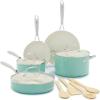 imageGreenLife Artisan Healthy Ceramic Nonstick 5QT Saute Pan Jumbo Cooker with Helper Handle and Lid Stainless Steel Handle PFASFree Dishwasher Safe Oven Safe TurquoiseTurquoise