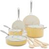 imageGreenLife Artisan Healthy Ceramic Nonstick 5QT Saute Pan Jumbo Cooker with Helper Handle and Lid Stainless Steel Handle PFASFree Dishwasher Safe Oven Safe TurquoiseYellow
