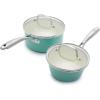 imageGreenLife Artisan Healthy Ceramic Nonstick 5QT Saute Pan Jumbo Cooker with Helper Handle and Lid Stainless Steel Handle PFASFree Dishwasher Safe Oven Safe TurquoiseTurquoise