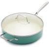 imageGreenLife Artisan Healthy Ceramic Nonstick 5QT Saute Pan Jumbo Cooker with Helper Handle and Lid Stainless Steel Handle PFASFree Dishwasher Safe Oven Safe TurquoiseTurquoise
