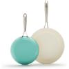 imageGreenLife Artisan Healthy Ceramic Nonstick 5QT Saute Pan Jumbo Cooker with Helper Handle and Lid Stainless Steel Handle PFASFree Dishwasher Safe Oven Safe TurquoiseTurquoise