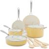 imageGreenLife Artisan Healthy Ceramic Nonstick 5QT Saute Pan Jumbo Cooker with Helper Handle and Lid Stainless Steel Handle PFASFree Dishwasher Safe Oven Safe TurquoiseYellow