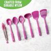 imageGreenLife Cooking Tools and Utensils 7 Piece Nylon Set including Spatulas Turner Spoons and Tongs Dishwasher Safe Light YellowBright Pink