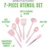 imageGreenLife Cooking Tools and Utensils 7 Piece Nylon Set including Spatulas Turner Spoons and Tongs Dishwasher Safe Light YellowPink