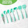 imageGreenLife Cooking Tools and Utensils 7 Piece Nylon Set including Spatulas Turner Spoons and Tongs Dishwasher Safe Light YellowTurquoise