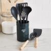 imageGreenLife Cooking Tools and Utensils 7 Piece Nylon and Wood Kitchen Set with Ceramic Crock Holder Heat Resistant Spatula and Spoons BPAFree BlackBlack