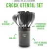 imageGreenLife Cooking Tools and Utensils 7 Piece Nylon and Wood Kitchen Set with Ceramic Crock Holder Heat Resistant Spatula and Spoons BPAFree BlackBlack