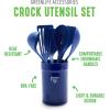 imageGreenLife Cooking Tools and Utensils 7 Piece Nylon and Wood Kitchen Set with Ceramic Crock Holder Heat Resistant Spatula and Spoons BPAFree BlackBlue
