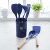 imageGreenLife Cooking Tools and Utensils 7 Piece Nylon and Wood Kitchen Set with Ceramic Crock Holder Heat Resistant Spatula and Spoons BPAFree BlackBlue