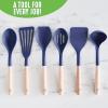 imageGreenLife Cooking Tools and Utensils 7 Piece Nylon and Wood Kitchen Set with Ceramic Crock Holder Heat Resistant Spatula and Spoons BPAFree BlackBlue