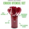 imageGreenLife Cooking Tools and Utensils 7 Piece Nylon and Wood Kitchen Set with Ceramic Crock Holder Heat Resistant Spatula and Spoons BPAFree BlackRed