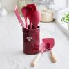 imageGreenLife Cooking Tools and Utensils 7 Piece Nylon and Wood Kitchen Set with Ceramic Crock Holder Heat Resistant Spatula and Spoons BPAFree BlackRed